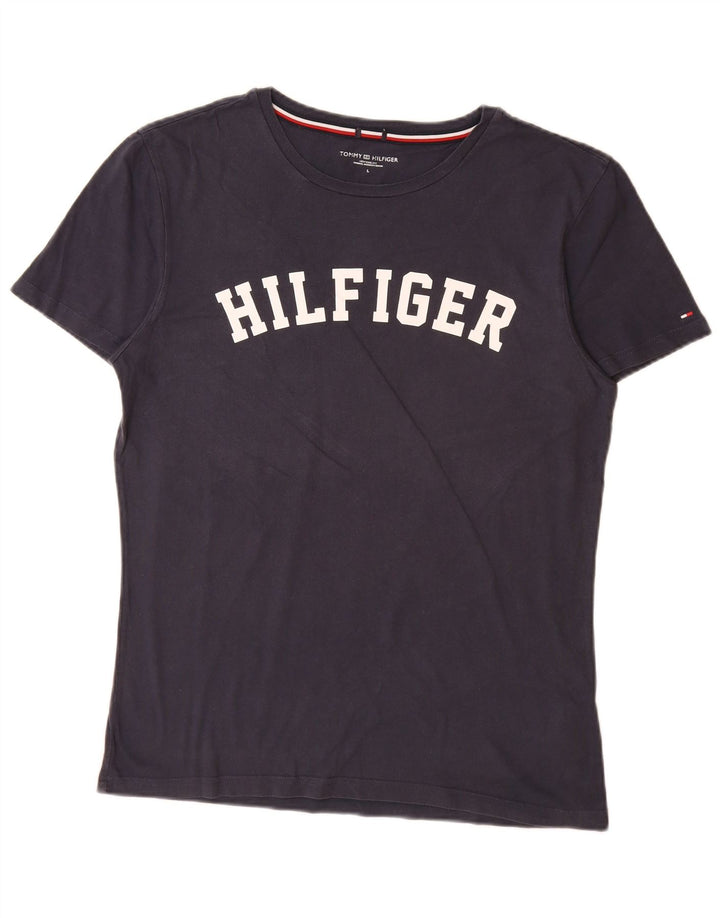 TOMMY HILFIGER T-shirt grafica da uomo Top Large in cotone blu navy