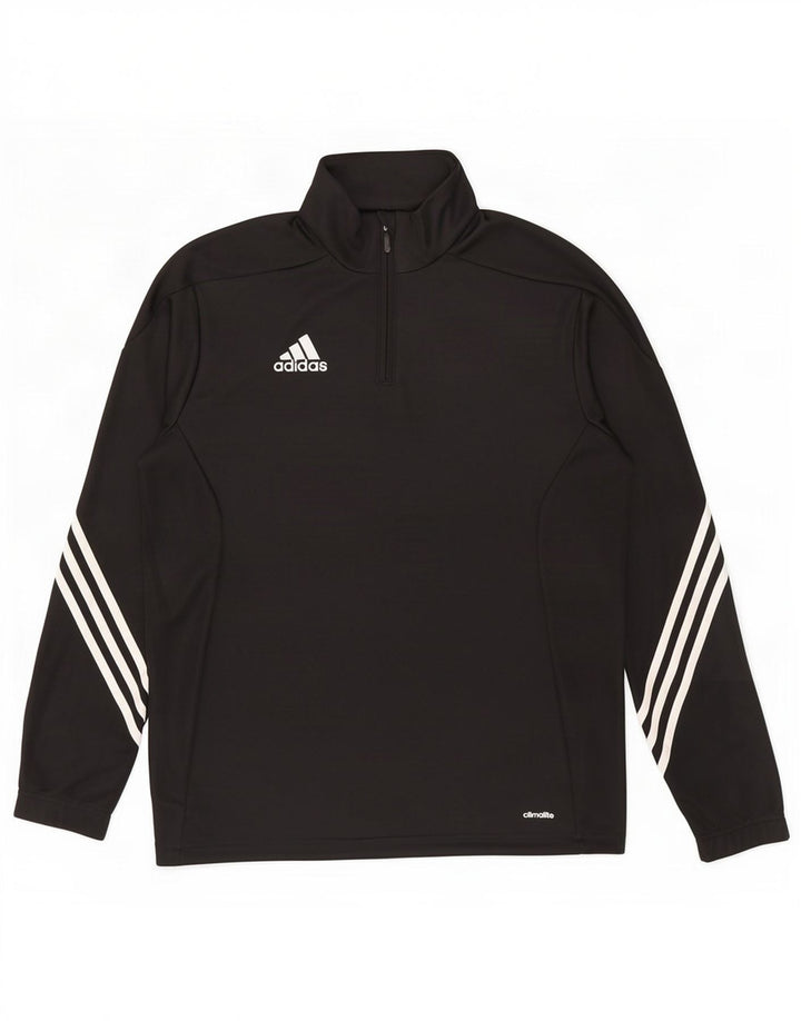 Top della tuta da ginnastica Adidas Climalite con zip e collo da uomo, colore nero medio
