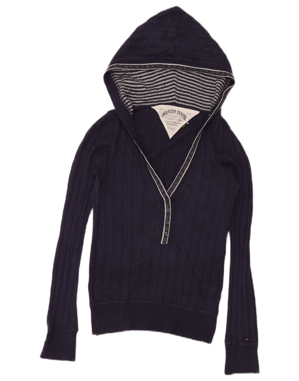 Maglione con cappuccio da donna Tommy Hilfiger UK 10 piccolo in viscosa blu navy