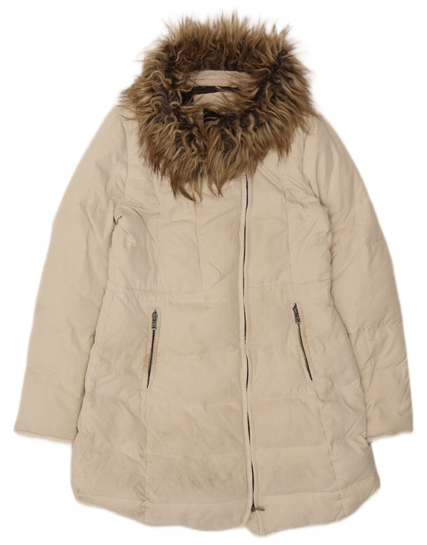 Cappotto imbottito da donna Zara UK 14 grande poliestere bianco sporco