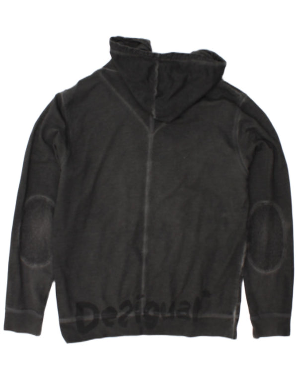 Desigual Maglione da uomo con cappuccio e collo abbottonato, grande, in cotone grigio