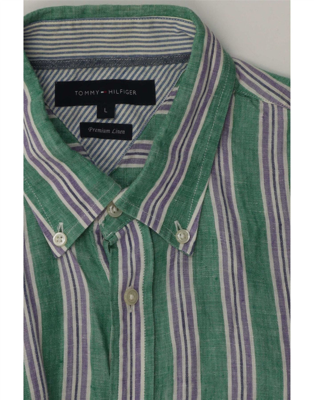 Camicia da uomo Tommy Hilfiger grande lino a righe verdi