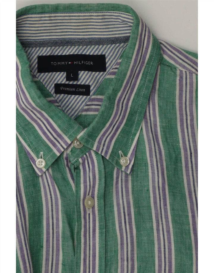 Camicia da uomo Tommy Hilfiger grande lino a righe verdi