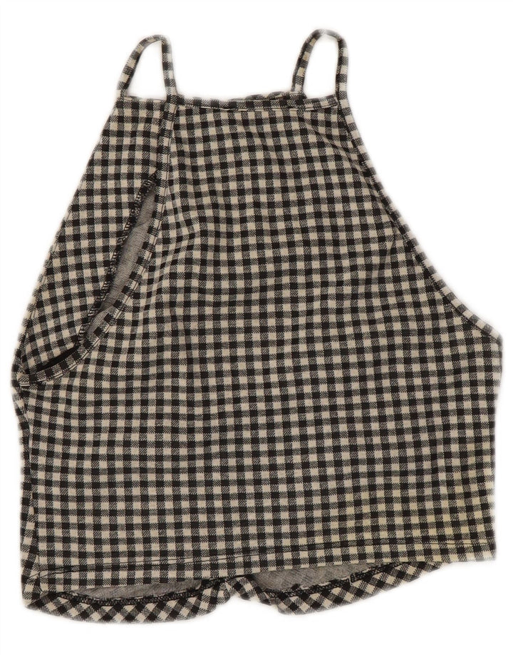 Top corto da donna ZARA alla caviglia UK 8 piccolo in cotone a quadretti nero
