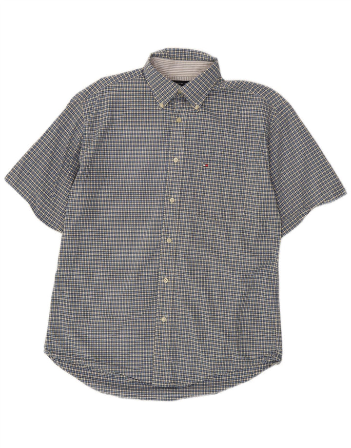 Camicia a maniche corte da uomo Tommy Hilfiger in cotone a quadri blu medio