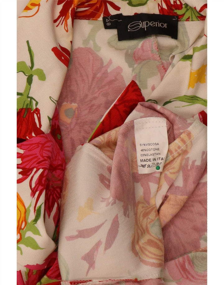 Giacca blazer da donna a 3 bottoni e maniche a 3/4 di qualità superiore IT 48 XL bianca floreale
