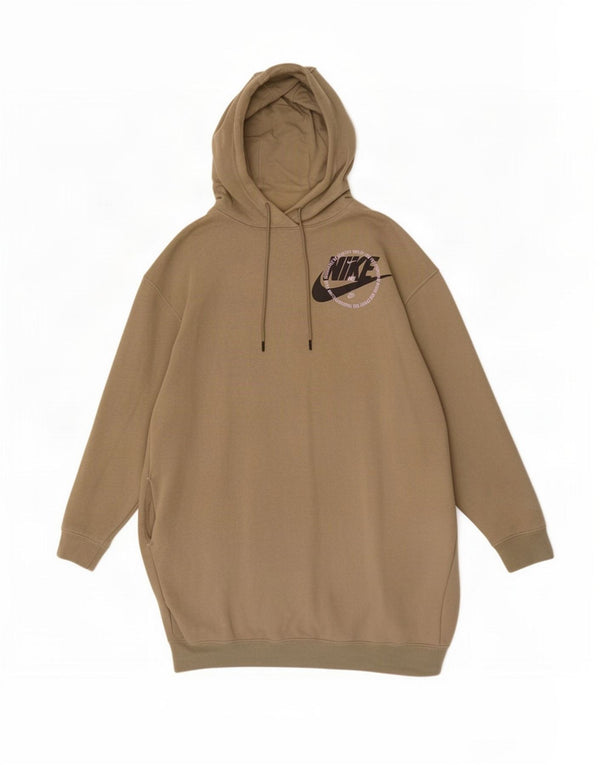 Abito con cappuccio oversize con grafica Nike da donna UK 14 cotone kaki medio