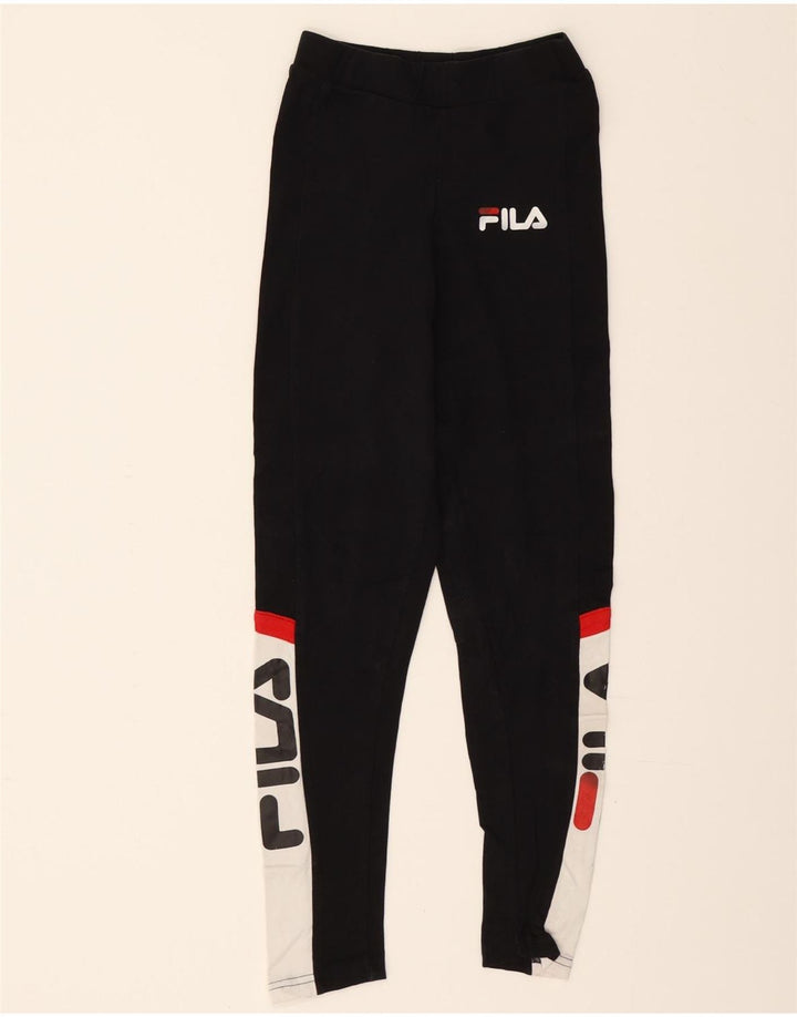 FILA Womens Graphic Leggings UK 2 2XS Black Cotton Vintage Fila and Second-Hand Fila from Messina Hembry 