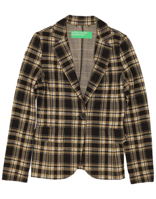 Giacca blazer da donna a 1 bottone Benetton UK 10 piccolo poliestere a quadri nero