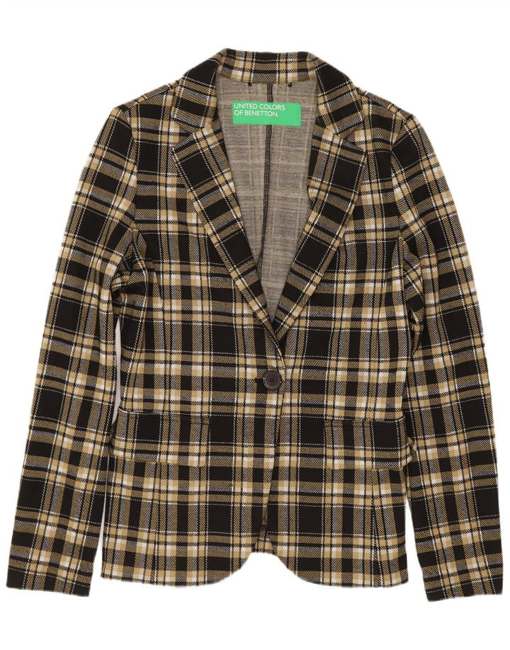 Giacca blazer da donna a 1 bottone Benetton UK 10 piccolo poliestere a quadri nero