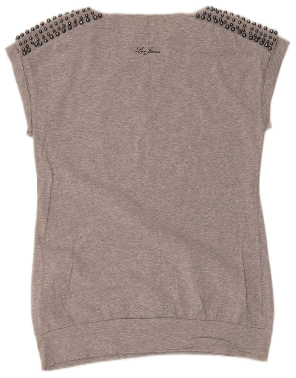 T-shirt grafica da donna Liu Jo Top UK 10 piccola in cotone grigio