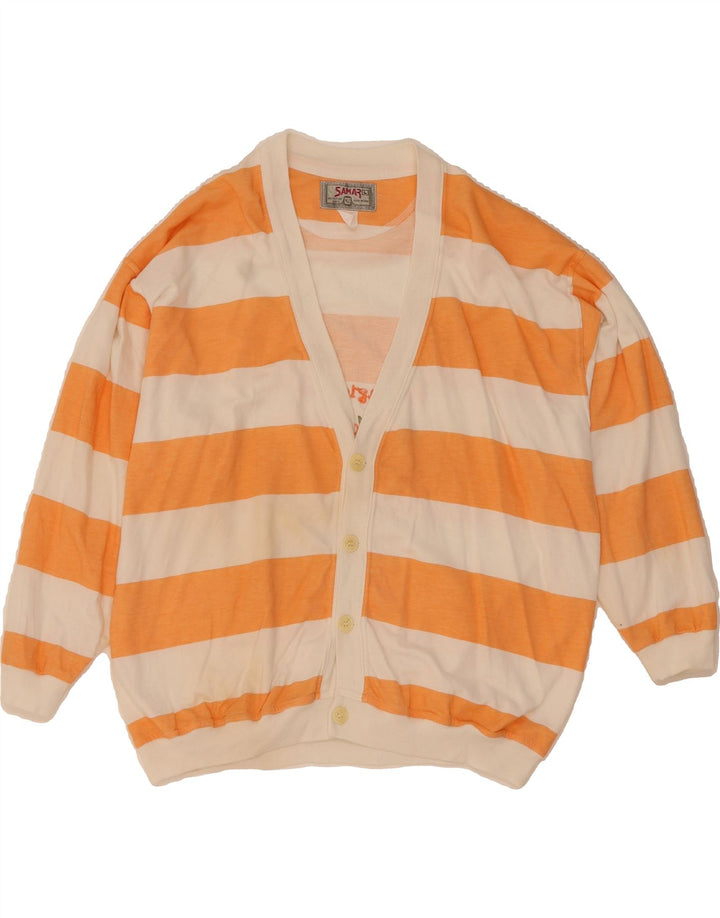 SAMAR Mens Cardigan Sweater Large Orange Striped Cotton Vintage Samar and Second-Hand Samar from Messina Hembry 