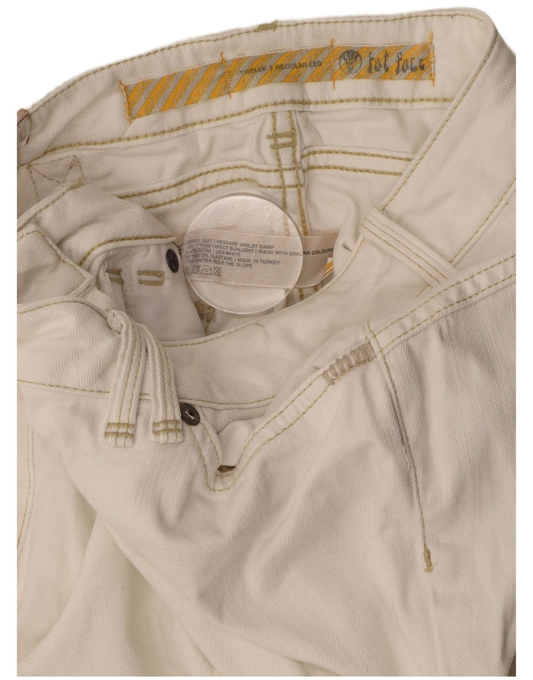 FAT FACE Jeans dritti da donna a vita bassa UK 12 Medio W32 L31 Bianco