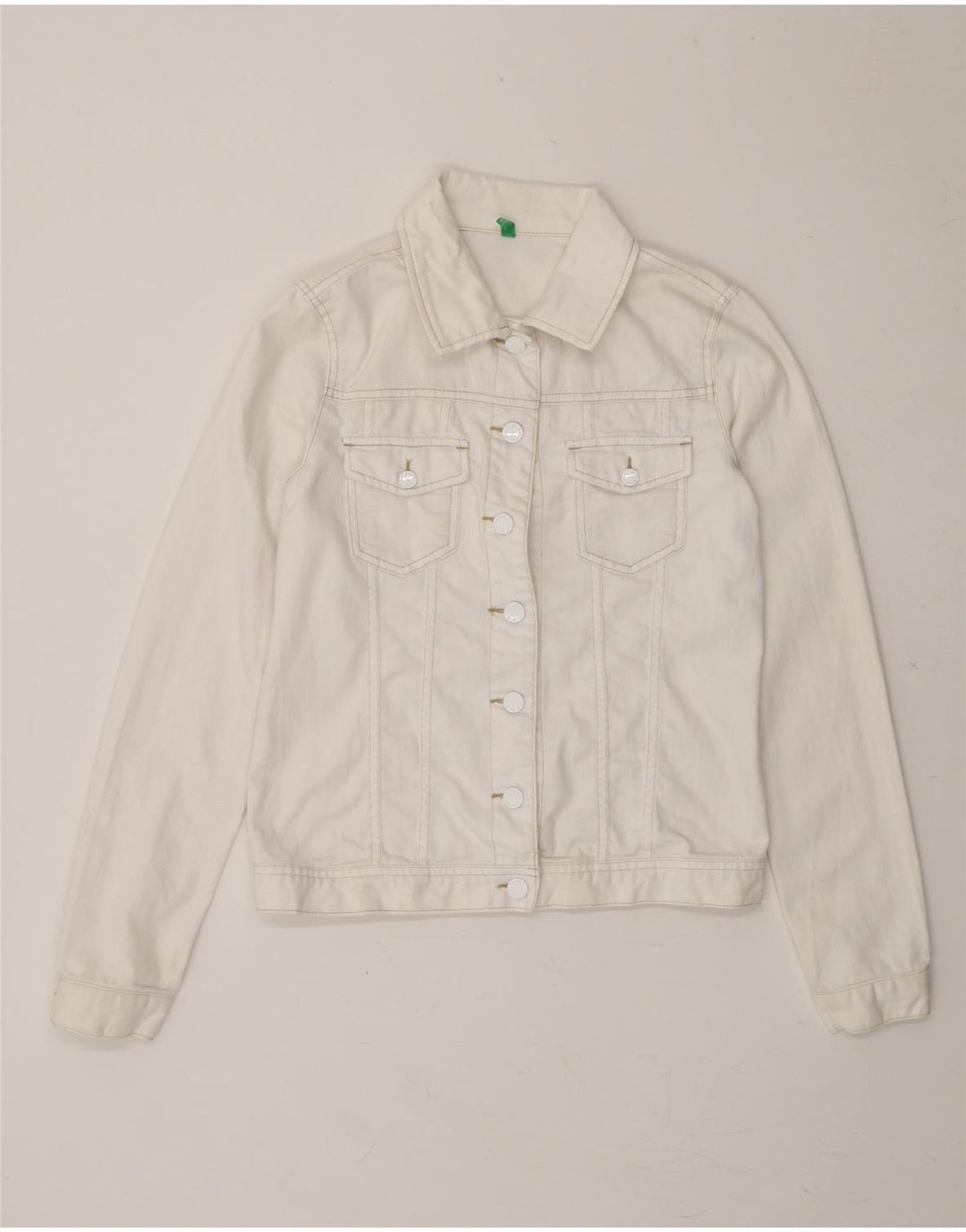 BENETTON Girls Denim Jacket 11-12 Years 2XL White Cotton Vintage Benetton and Second-Hand Benetton from Messina Hembry 