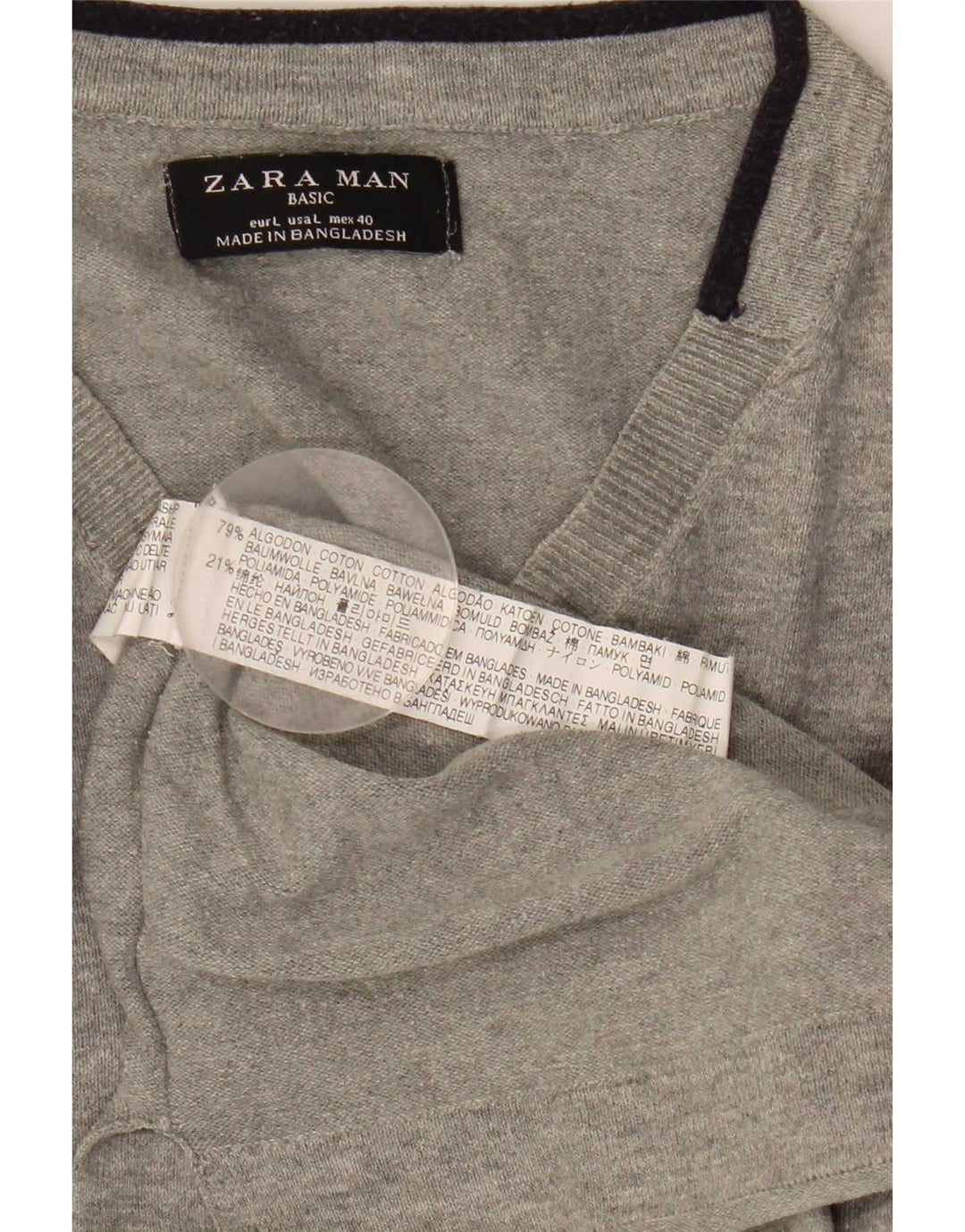 Maglione Zara da uomo con scollo a V grande in cotone grigio