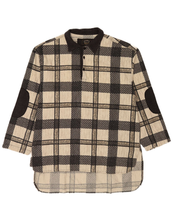 Camicia pullover alta da uomo vintage in cotone a quadri nero medio