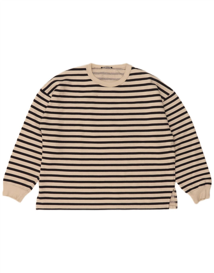 Felpa oversize da donna Zara UK 14 media a righe bianco sporco