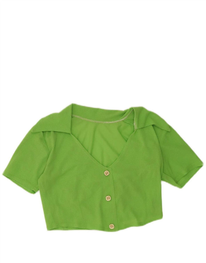 VINTAGE Womens Crop Shirt Blouse UK 12 Medium Green