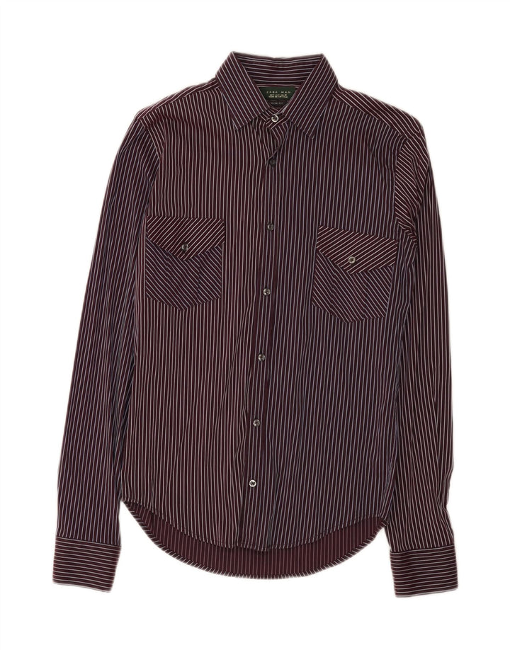Camicia Zara da uomo slim fit piccola gessata bordeaux