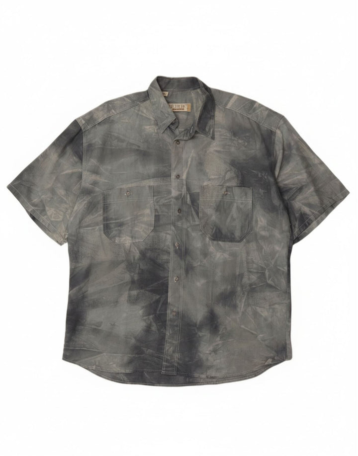 Camicia vintage da uomo a maniche corte grande in cotone tie-dye grigio