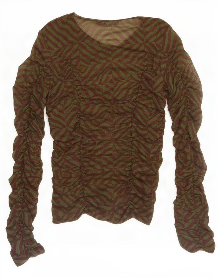 Top Zara da donna a maniche lunghe UK 8 Small verde geometrico