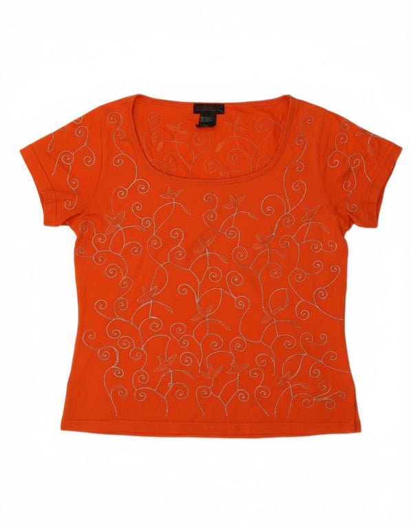 CUSTO BARCELONA Womens Crop Blouse Top US 2 XS Orange Paisley Cotton