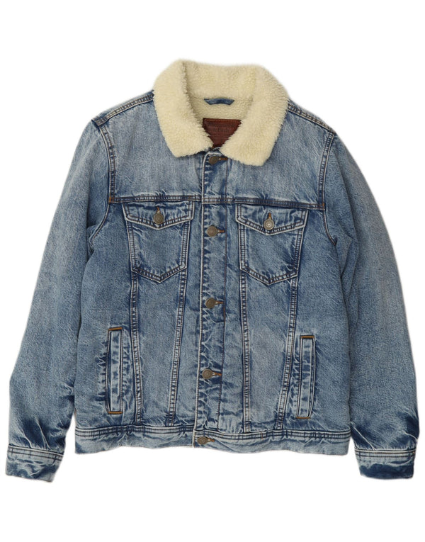 Giacca da uomo in sherpa di jeans Abercrombie & Fitch UK 34 piccola in cotone blu