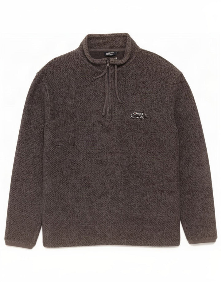 Weird Fish Maglione da uomo con zip e collo grande in cotone grigio