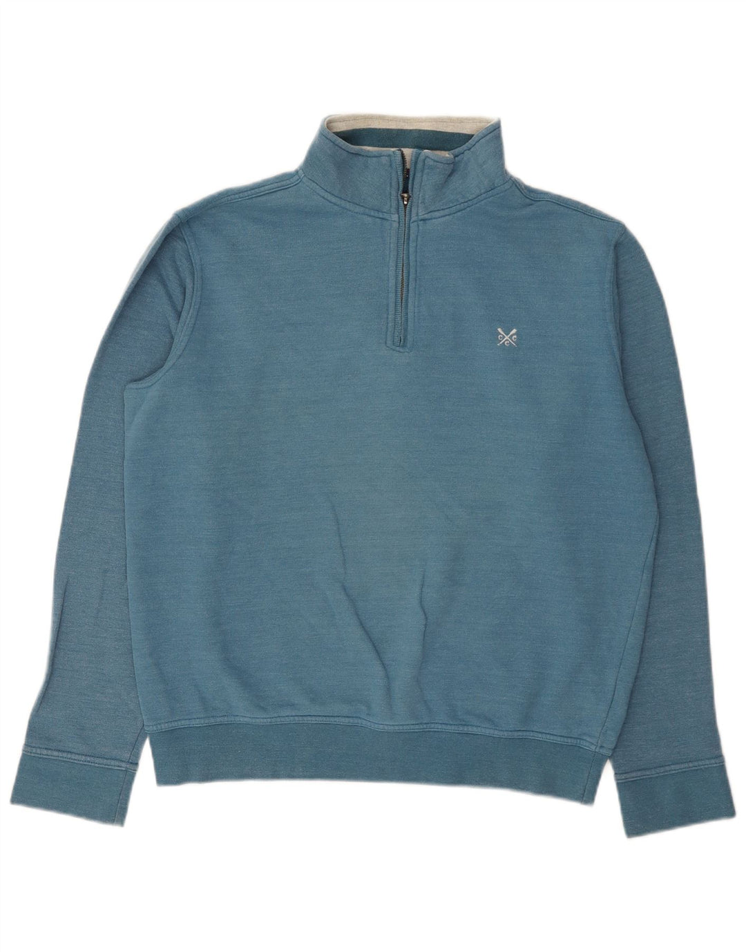 Crew Clothing Felpa con collo con zip da uomo Maglione in cotone blu medio