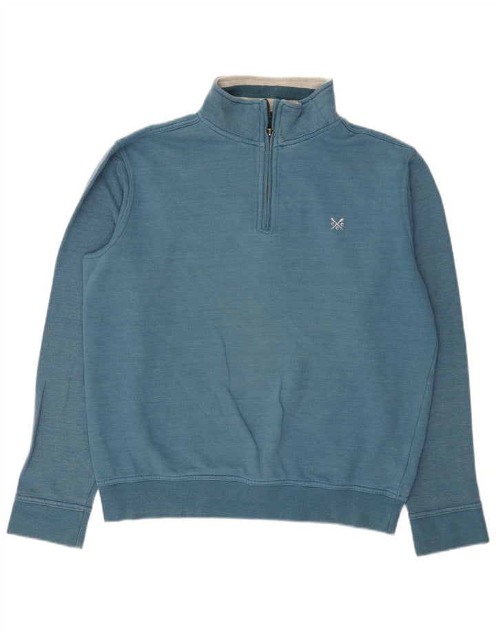Crew Clothing Felpa con collo con zip da uomo Maglione in cotone blu medio