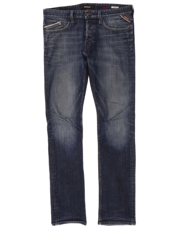 Replay Mens Waitom Slim Jeans W33 L33 Blue Cotton