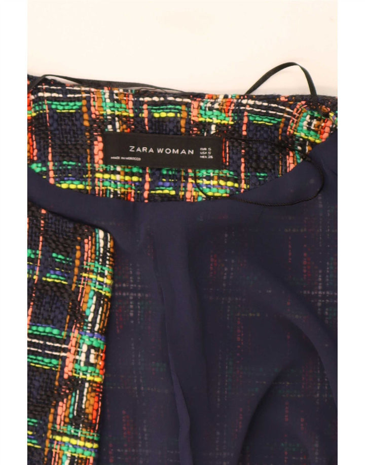 Giacca blazer aperta corta da donna Zara UK 10 piccolo cotone a quadri multicolore