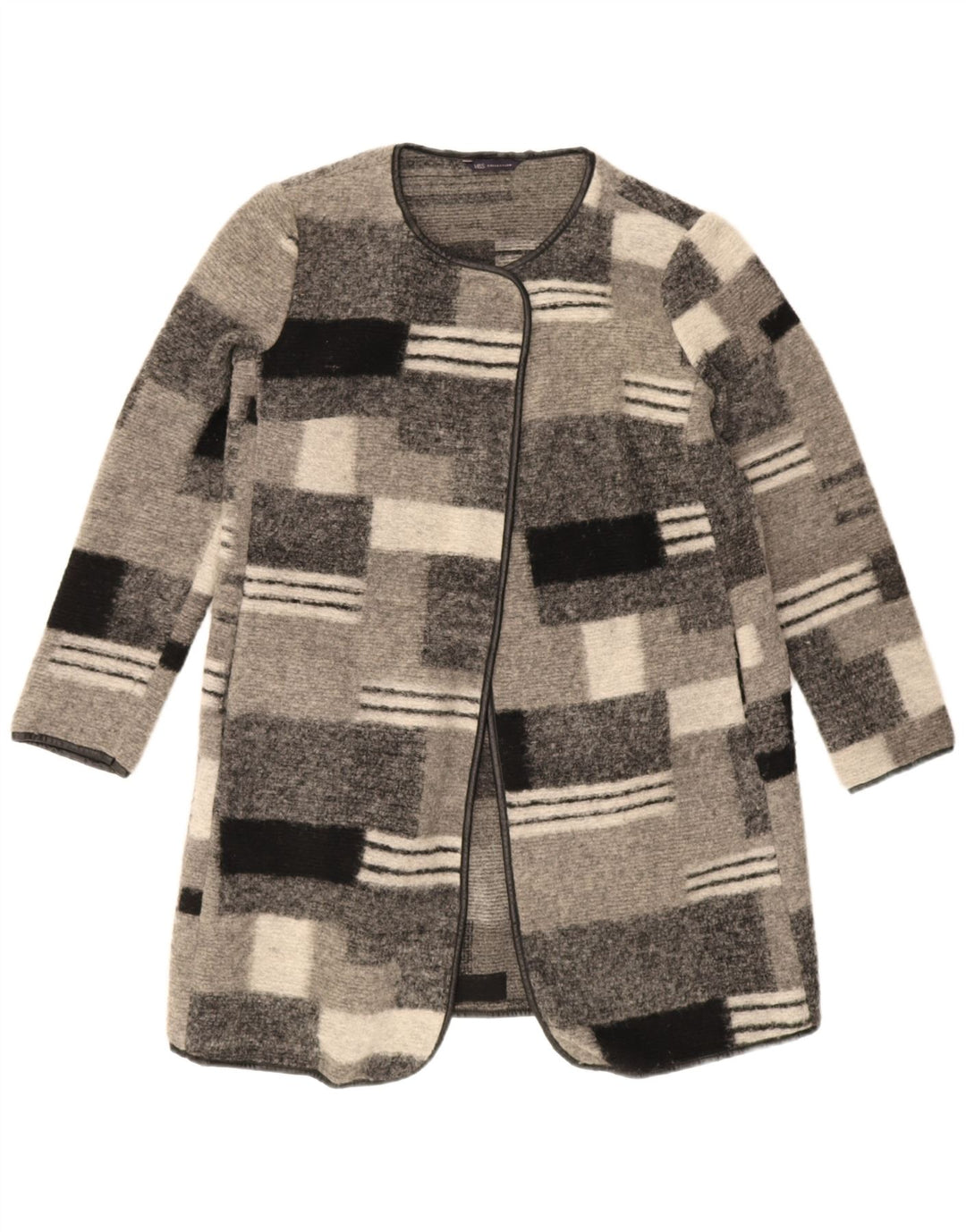 Maglione cardigan lungo da donna Marks & Spencer UK 12 grigio medio a quadri