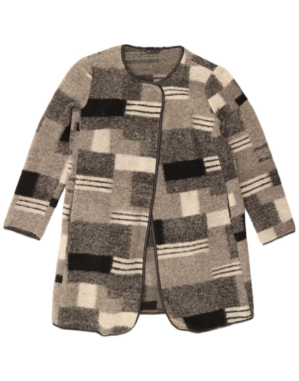 Maglione cardigan lungo da donna Marks & Spencer UK 12 grigio medio a quadri