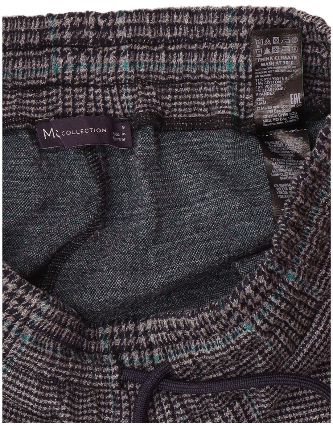 Pantaloni da tuta da donna MARKS & SPENCER UK 8 piccolo pied de poule grigio