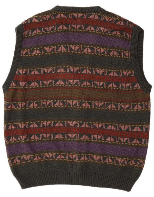 Maglione cardigan senza maniche da uomo New Fast IT 56/58 XL Acrilico a righe verdi