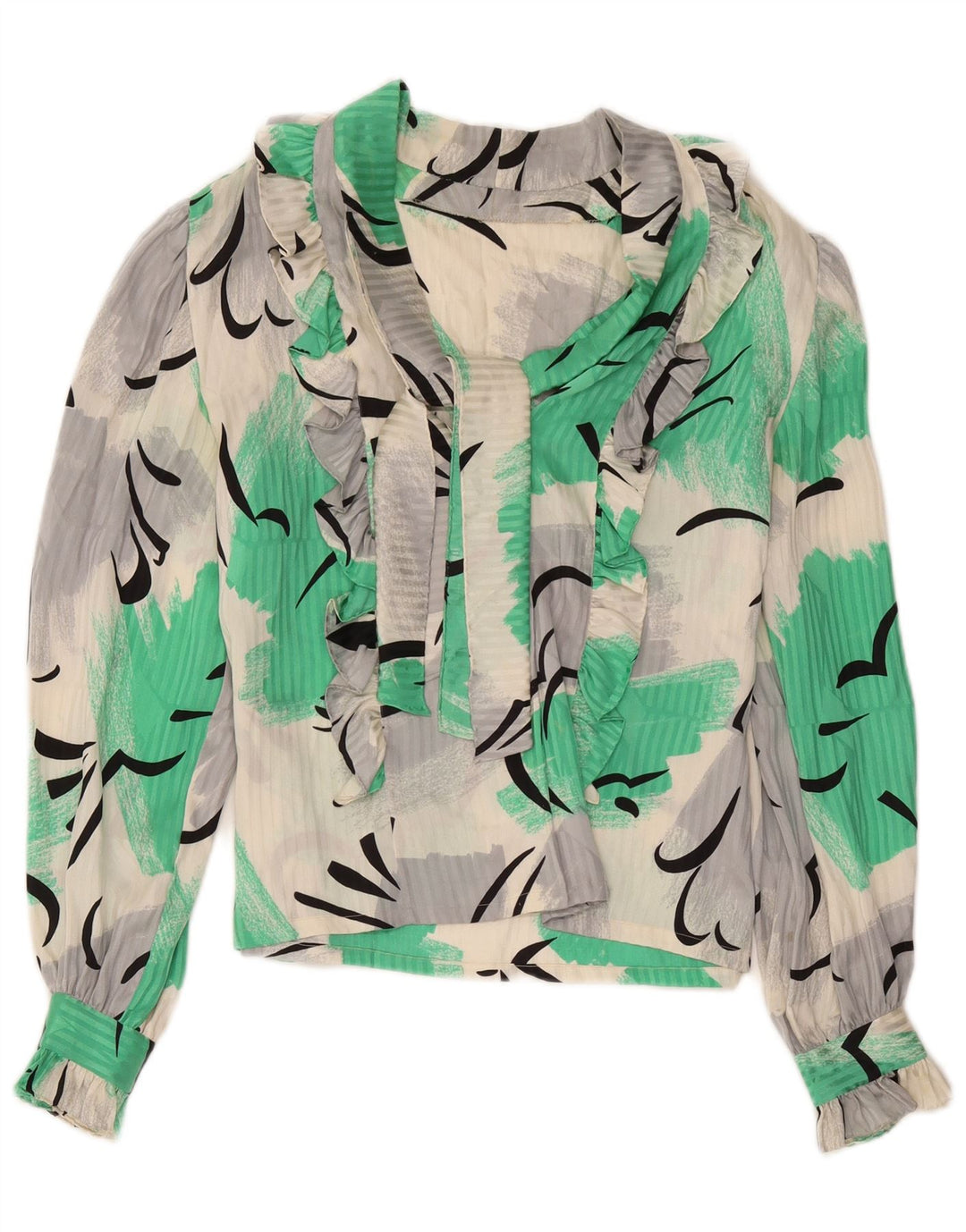 Camicetta vintage da donna con cravatta sul davanti UK 14 media multicolore