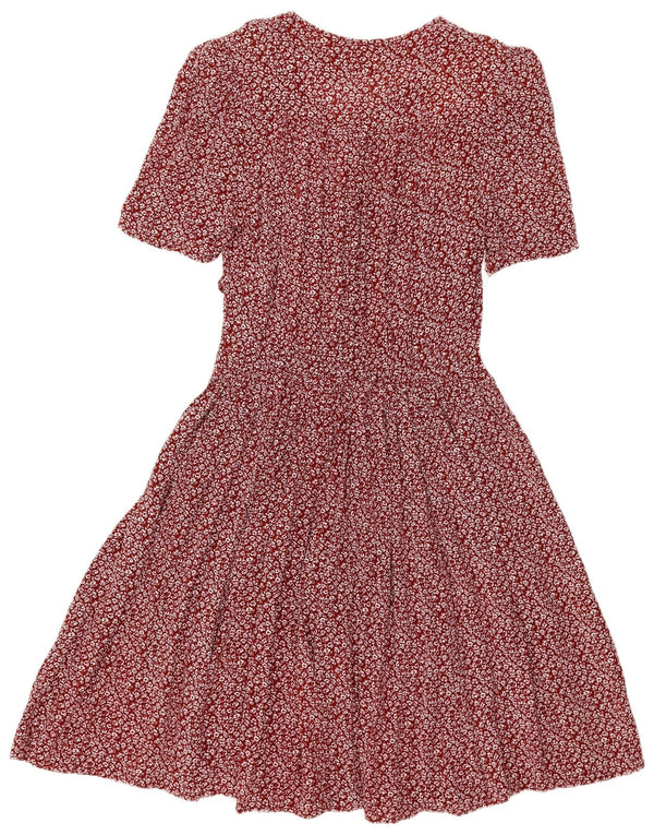 Abito impero da donna VINTAGE UK 14 Grande floreale bordeaux