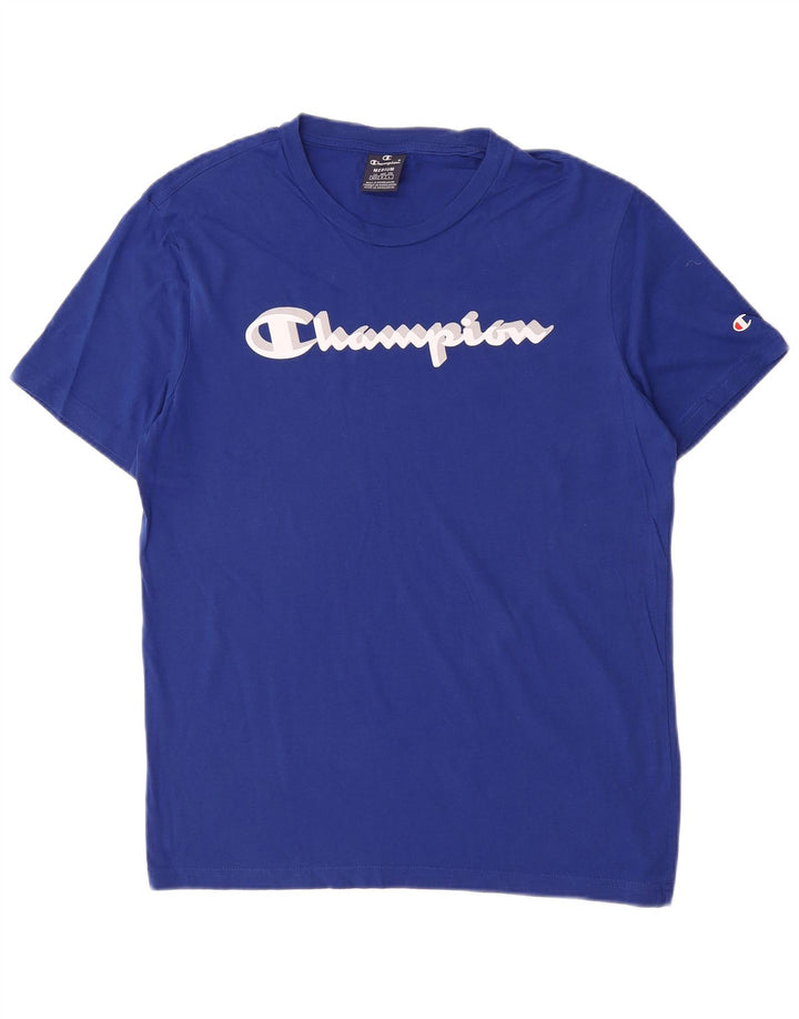 T-shirt grafica da uomo Champion Top in cotone blu medio