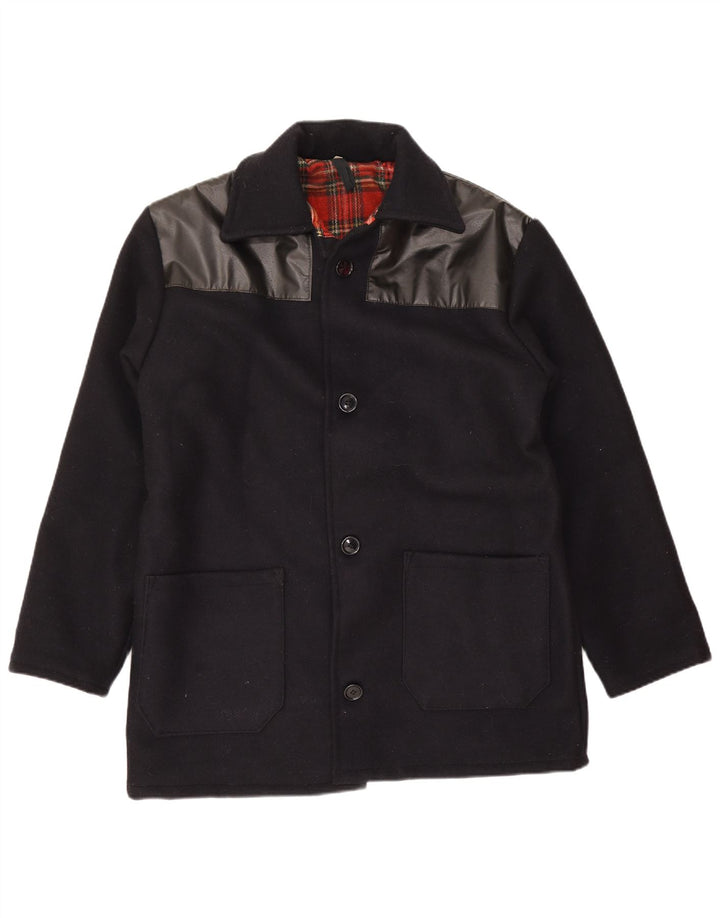 Giubbotto bomber vintage da uomo UK 38 medio in lana color block blu navy