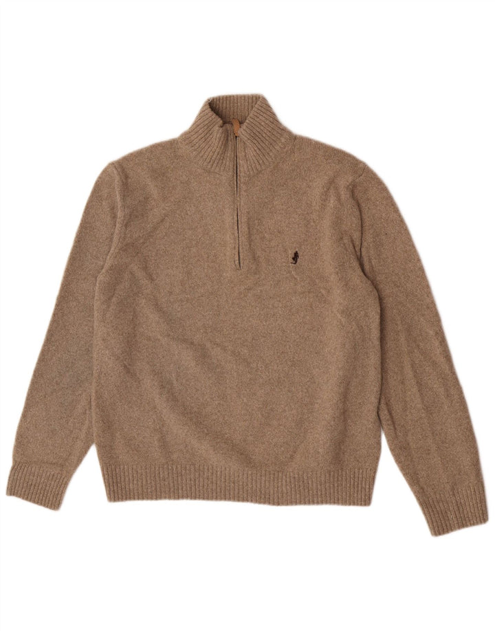 Marlboro Classics Maglione da uomo con zip e collo grande in lana beige