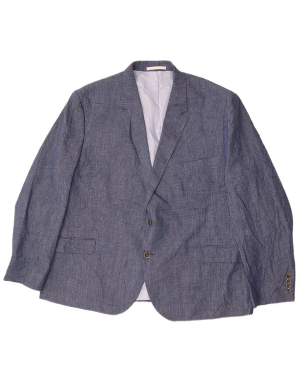 Giacca blazer a 2 bottoni da uomo Marks & Spencer UK 54 7XL Lino blu classico