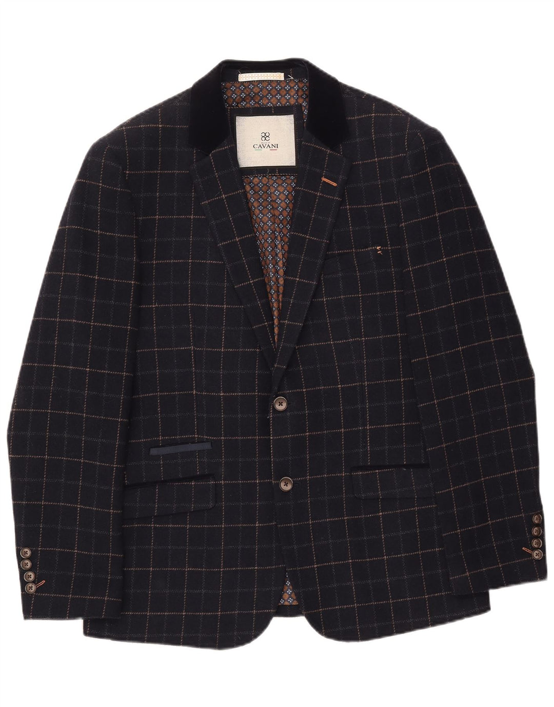 Abito da uomo Cavani a 2 bottoni in 2 pezzi UK 40 Large W38 L32 blu navy a quadri