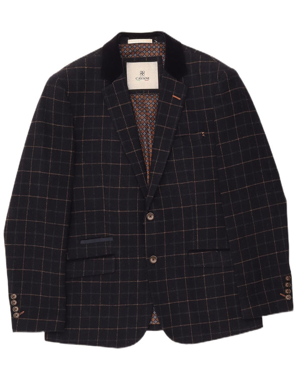 Abito da uomo Cavani a 2 bottoni in 2 pezzi UK 40 Large W38 L32 blu navy a quadri