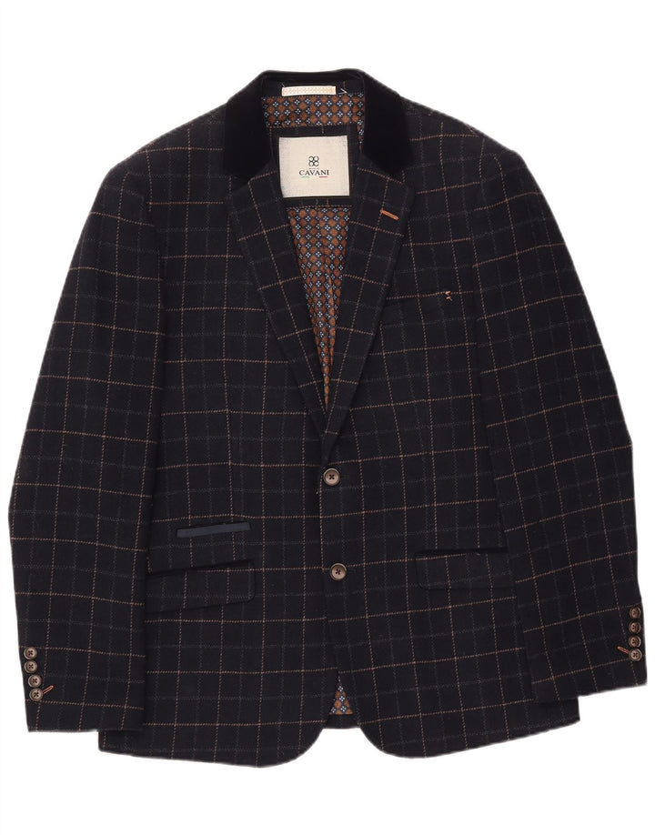 Abito da uomo Cavani a 2 bottoni in 2 pezzi UK 40 Large W38 L32 blu navy a quadri