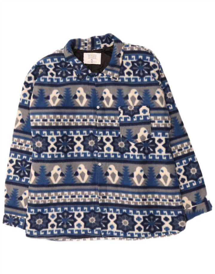Camicia vintage in flanella da boscaiolo da uomo XL in poliestere Fair Isle blu