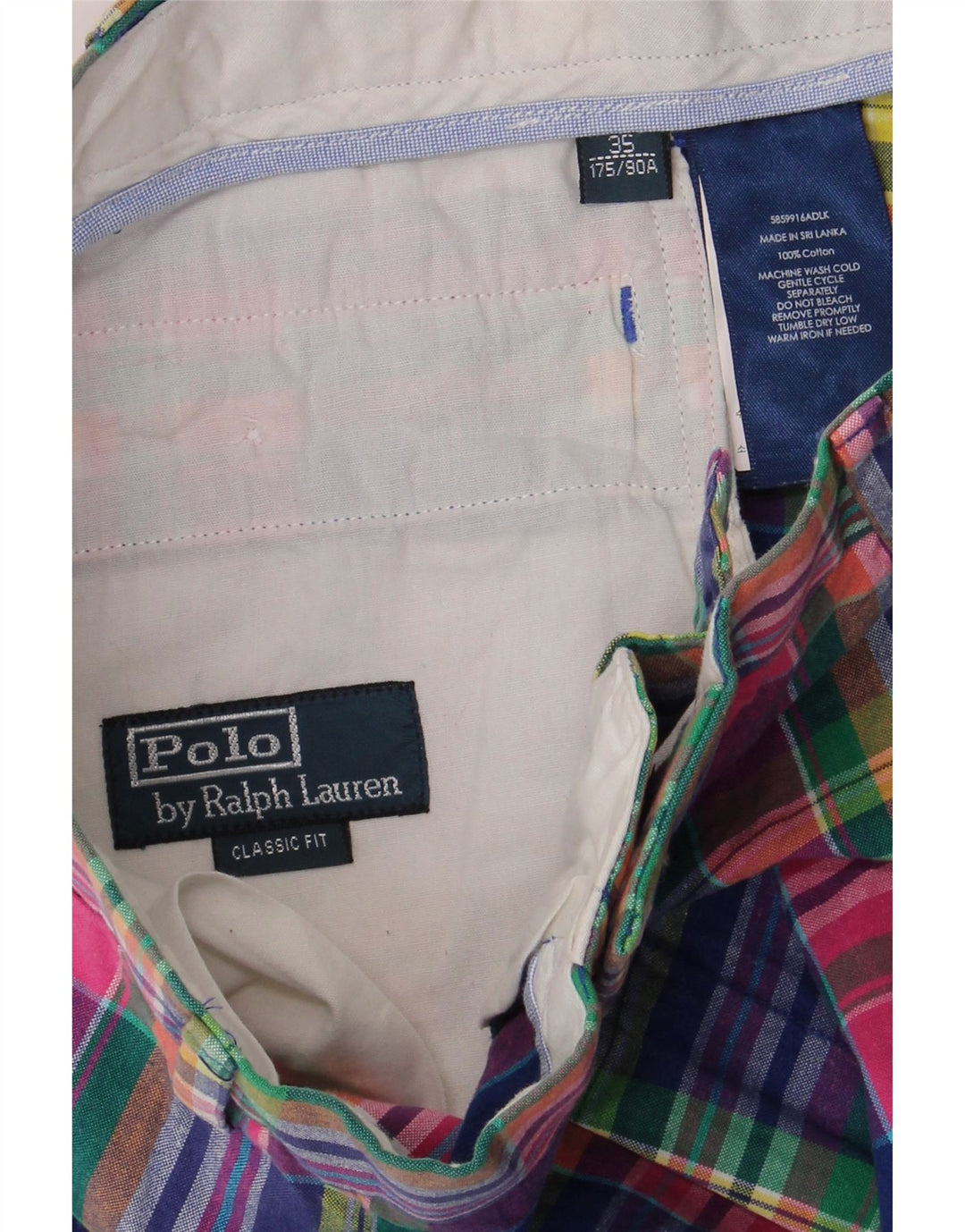 POLO RALPH LAUREN Pantaloncini chino da uomo W35 grandi quadri multicolori