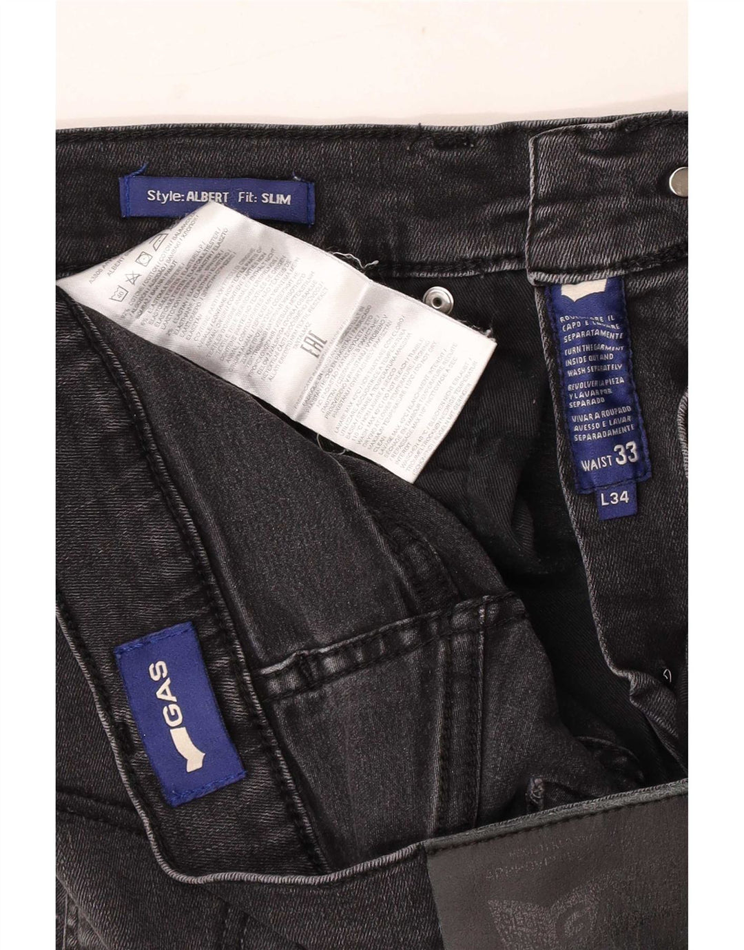 Jeans slim effetto consumato da uomo Gas W33 L34 cotone nero