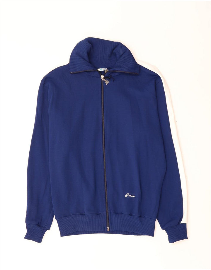 Giacca da ginnastica grafica da uomo vintage a blocchi di colore blu navy medio