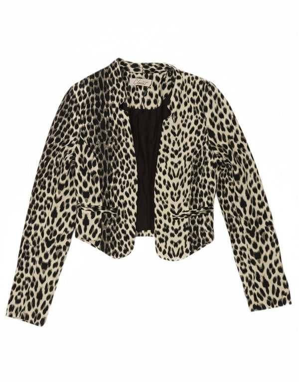 CLOSET Womens Open Bolero Jacket UK 10 Small Black Animal Print Cotton